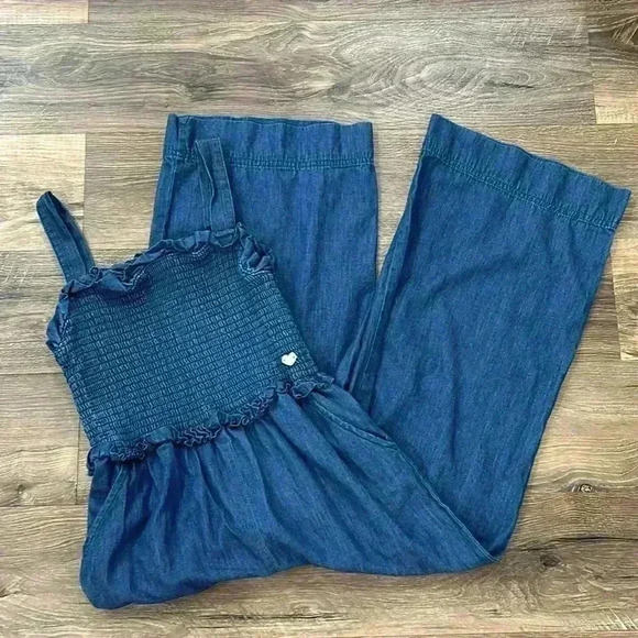 Bebe Girls wide leg jean style 100% cotton jumpsuit blue size Medium (10-12) - Picture 10 of 10